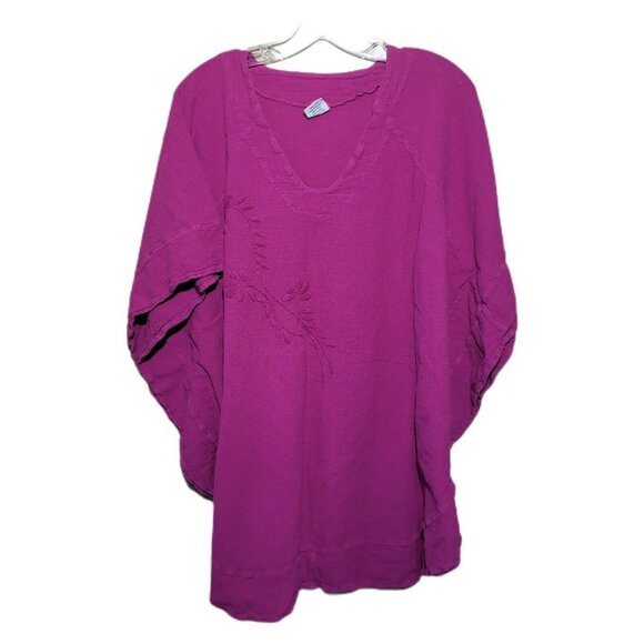 Manta Del Lago Pink 100% Cotton V-neck Poncho Style Top  Crochet One Size. - Picture 1 of 8